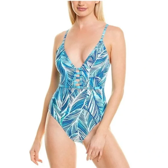 La Blanca Sketched Lace-Up One-Piece Swimsuit - Picture 1 of 12